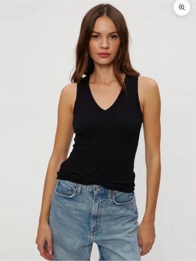 NWT Michael Stars Maggie Wrap Crop Tank size XL Black Crinkle Knit V-Neck Top